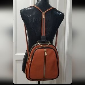 NWT! Valentina Italian Pebbled Leather Orange Backpack Sling/Shoulder Bag